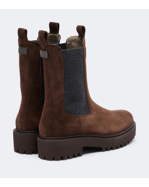 Brunello Cucinelli Brown Monili Suede Chelsea Boots