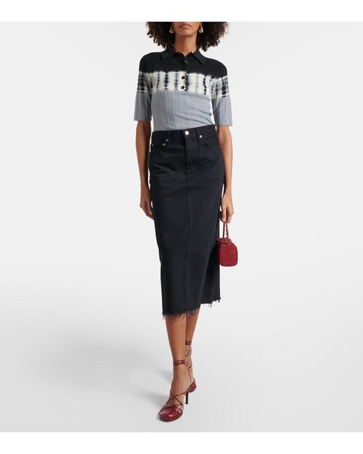 Agolde Black Frayed Midi Skirt