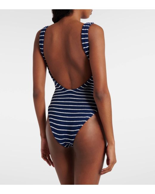 Hunza G Blue Square Neck Striped Swimsuit