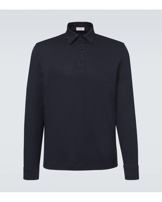 Agnona Blue Cotton And Silk Polo Shirt for men