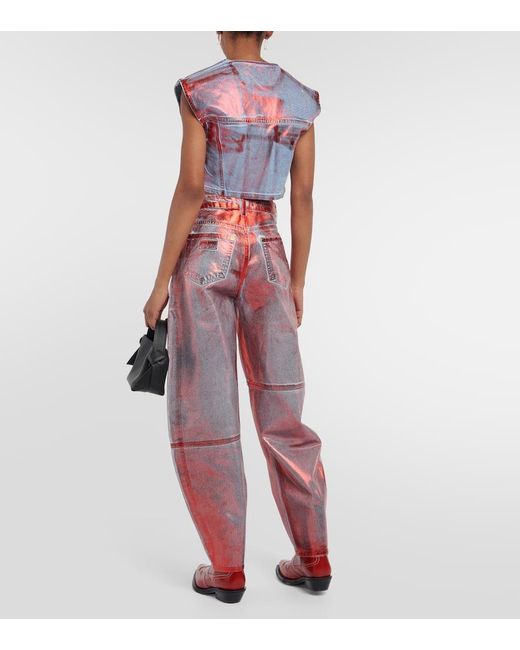 Ganni Red Metallic Denim Vest
