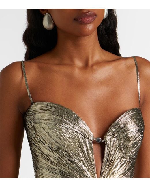 Maria Lucia Hohan Natural Dakota Lame Chiffon Gown