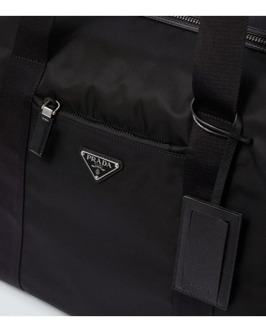 Prada Black Re-Nylon Leather-Trimmed Duffel Bag for men