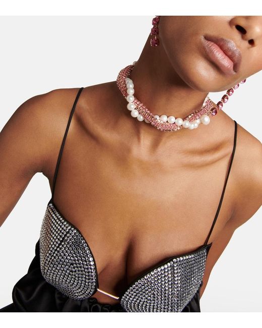Magda Butrym Pink Crystal And Pearl-Embellished Necklace
