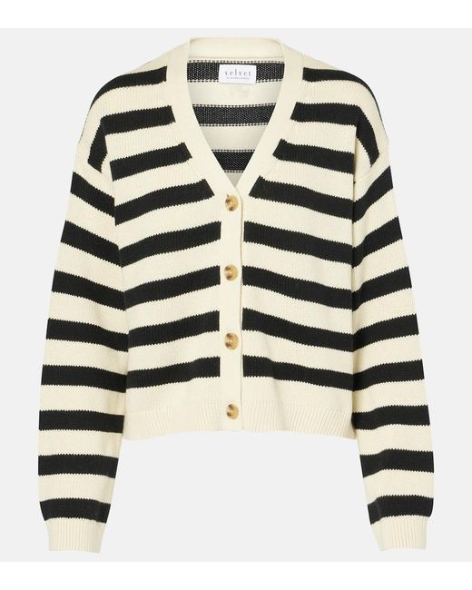 Velvet Black Elodie Striped Cotton And Cashmere Cardigan