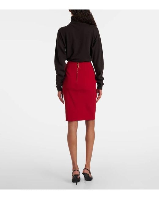 Saint Laurent Red High-Rise Pencil Skirt