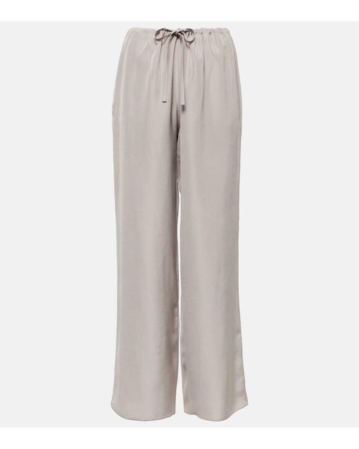 The Row Gray Jugi Mid-Rise Silk Wide-Leg Pants