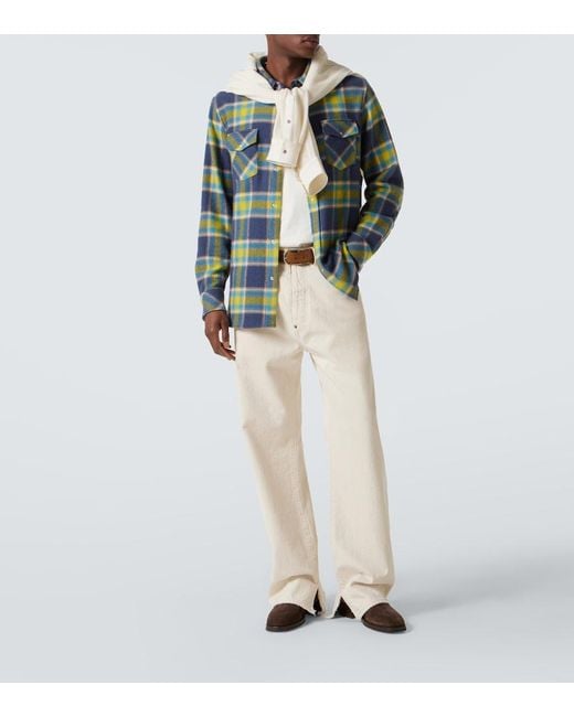 God's True Cashmere Blue Explorer Plaid Cashmere Shirt With Quartz for men