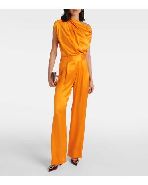 Pantalones anchos de seda de tiro alto The Sei de color Orange
