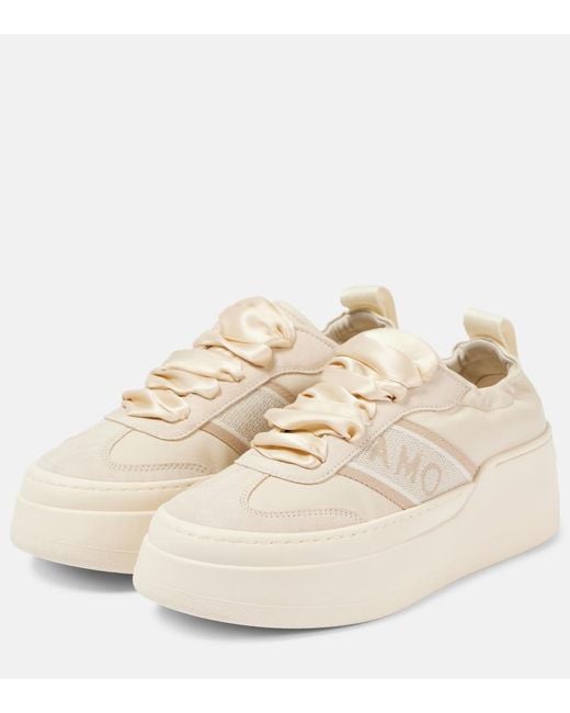 Ferragamo Natural Suede-Trimmed Leather Platform Sneakers