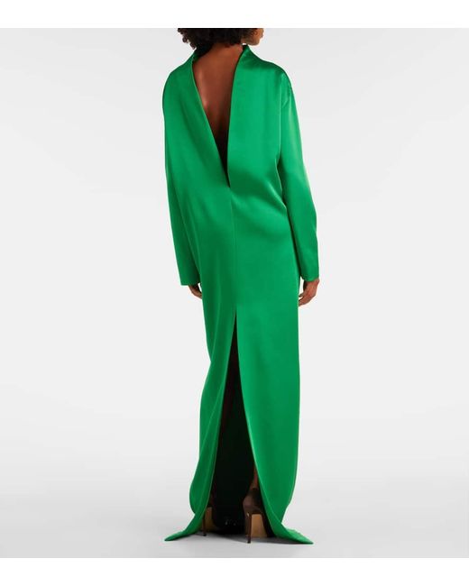 Tom Ford Green Oversized-Robe Aus Glänzendem Crêpe Mit Rückenausschnitt