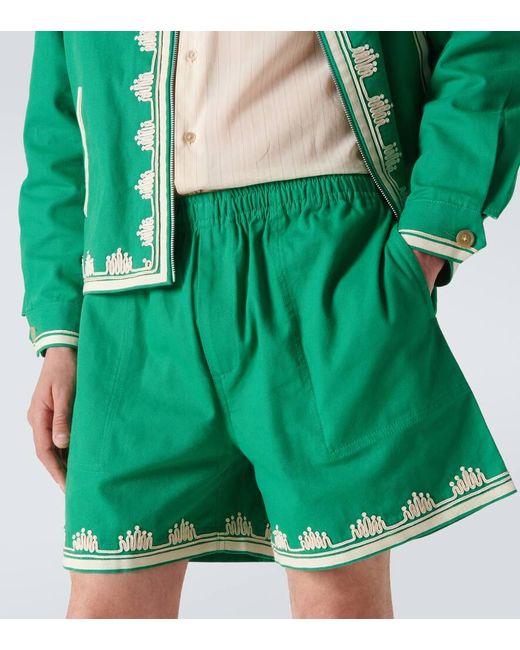 Shorts Ripple de algodon bordados Bode de hombre de color Green