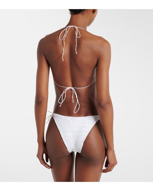 Oseree White Bridal Sequined Bikini