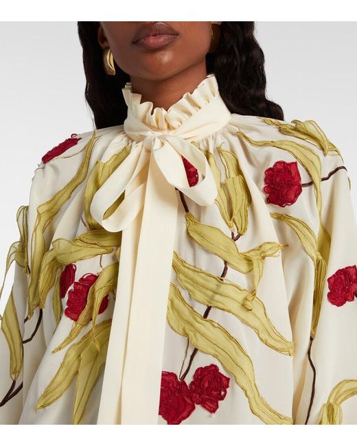 LaDoubleJ Metallic Cerere Embroidered Silk Blouse