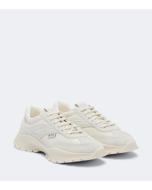 Prada White Suede-Trimmed Sneakers