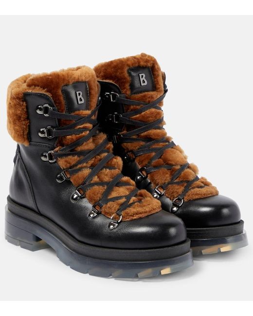 Bogner Black Swansea Shearling-Trimmed Leather Ankle Boots