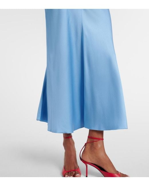 Victoria Beckham Blue Gathered Satin Midi Dress