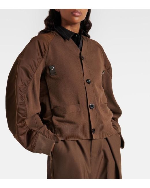 Sacai Brown Cotton-Blend And Twill Cardigan