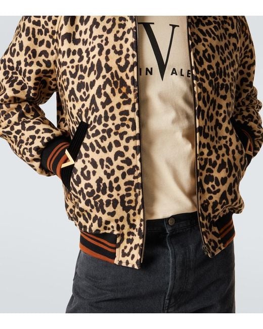 Valentino Brown Vgold Leopard-Print Wool Blouson Jacket for men
