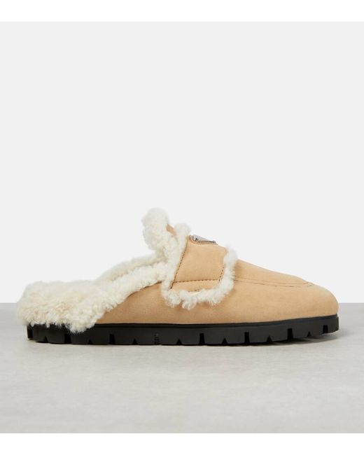 Prada Natural Slippers Aus Veloursleder