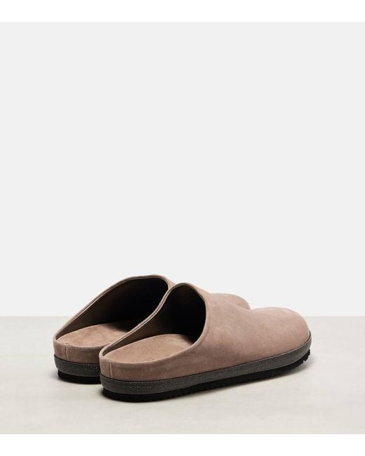 Brunello Cucinelli Brown Slippers Monili Aus Veloursleder