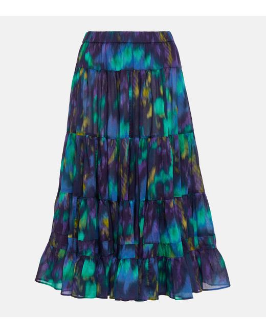 Isabel Marant Blue Elfa Printed Cotton Midi Skirt