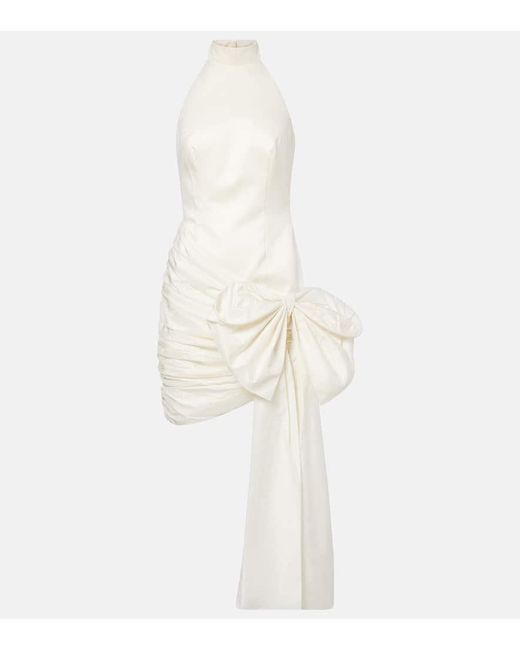 ROTATE BIRGER CHRISTENSEN White Bow-Detail Halterneck Satin Minidress
