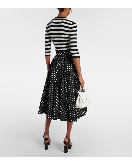 Dolce & Gabbana Black Cotton Calf-Length Circle Skirt With Polka-Dot