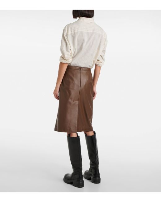 Tod's Brown Leather Pencil Midi Skirt