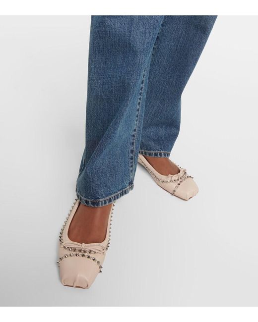 Christian Louboutin Pink Mamadrague Spikes Leather Ballet Flats