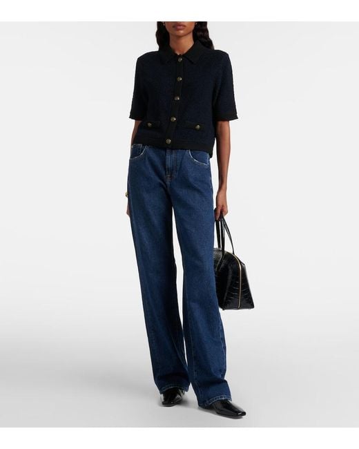 Veronica Beard Blue Cotton And Wool-Blend Cardigan