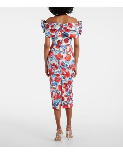 Rebecca Vallance Red Fleurette Floral Taffeta Midi Dress