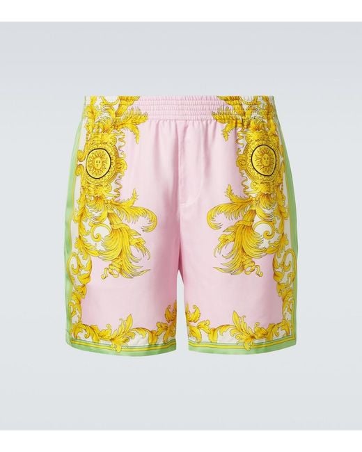 Versace Pink Printed Silk Shorts for men