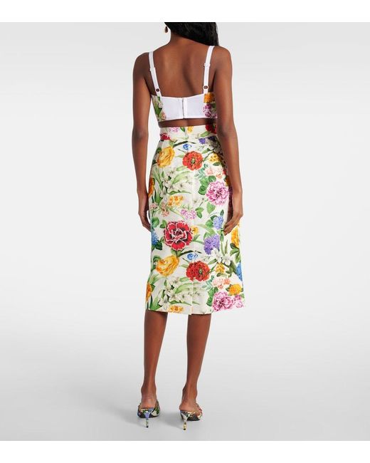 Dolce & Gabbana White Floral Cotton Brocade Pencil Skirt
