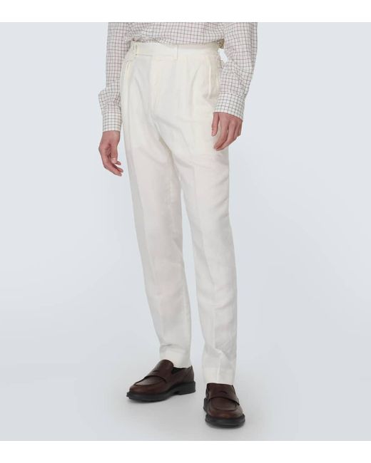 Ralph Lauren Purple Label Gerade Hose aus Seide und Leinen in White für Herren