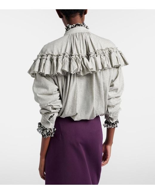 Dries Van Noten White Ruffled Cotton Jersey Blouse