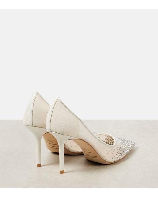 Jimmy Choo Love 85 Crystal-Embellished Mesh Pumps in White Jimmy Choo Love 85 Crystal-Embellished Mesh Pumps in White