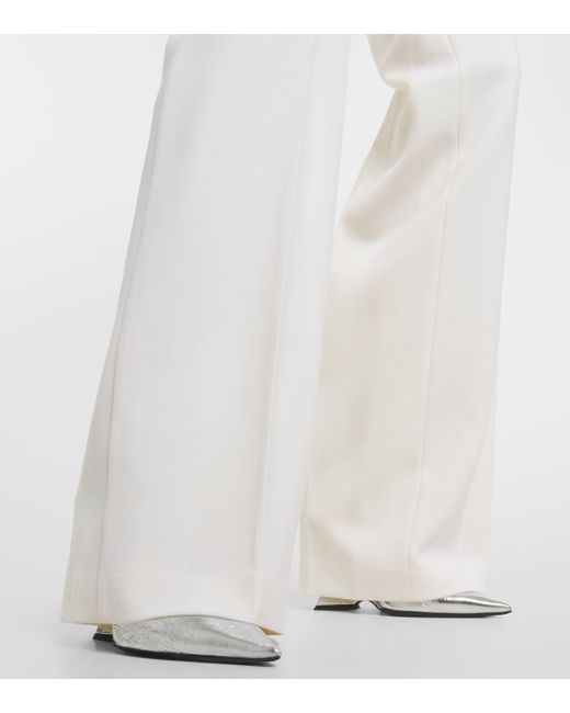 Area White Embellished Cutout Wool Flared Pants