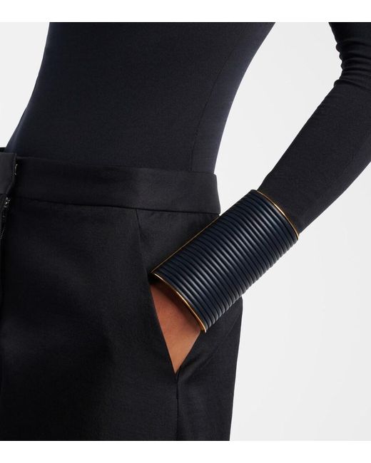 Alaïa Blue Leather-Trimmed Cuff Bracelet