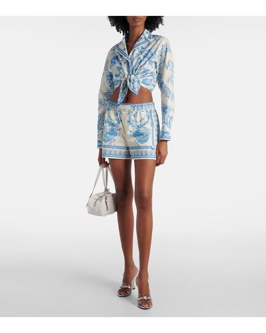 Versace Blue Informal Shirt Underwater Barocco Bicolour Foulard On Cotton Poplin