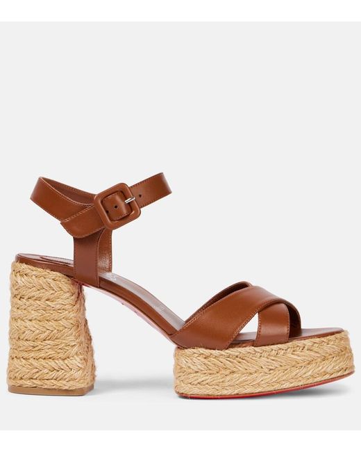 Christian Louboutin Brown Calakala 85 Suede And Leather Heeled Espadrilles