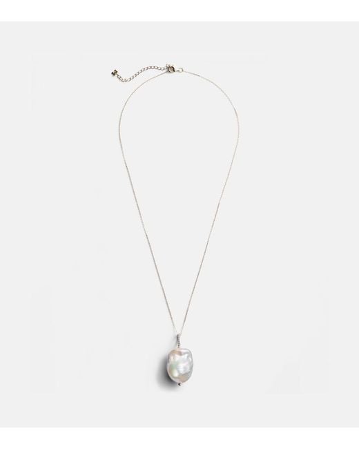 Mateo White 14Kt Necklace With Baroque Pearl And Diamonds