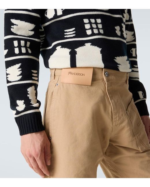 J.W. Anderson Natural Twisted Embroidered Cotton Wide-Leg Pants for men