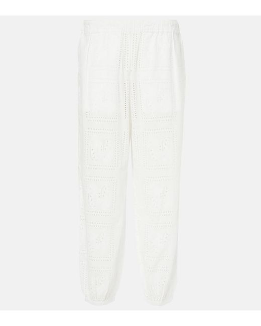Tory Burch White Broderie Anglaise Cotton Cropped Pants