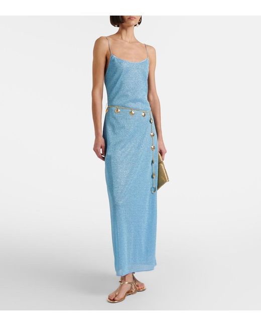 Oseree Blue Lumiere Belted Maxi Dress