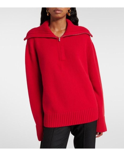 Loro Piana Red Parksville Cashmere Half-Zip Sweater