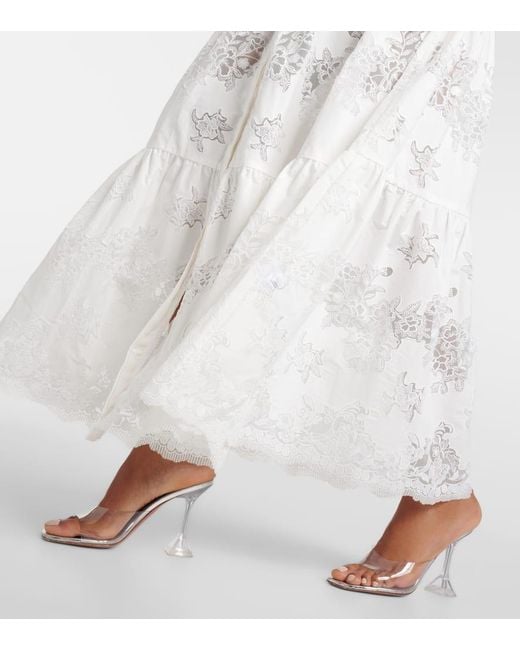 Self-Portrait White Lace-trimmed Cotton Maxi Dress