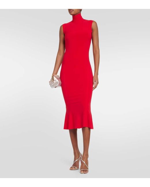 Norma Kamali Red Turtleneck Jersey Midi Dress