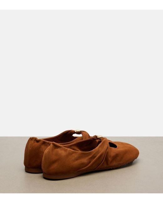 Loewe Brown Pebble Soft Suede Mary Jane Flats