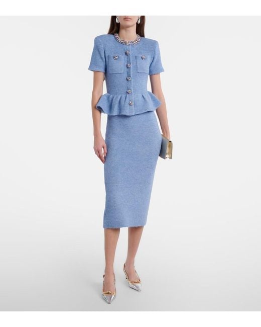Self-Portrait Blue Embellished Knitted Midi Dress